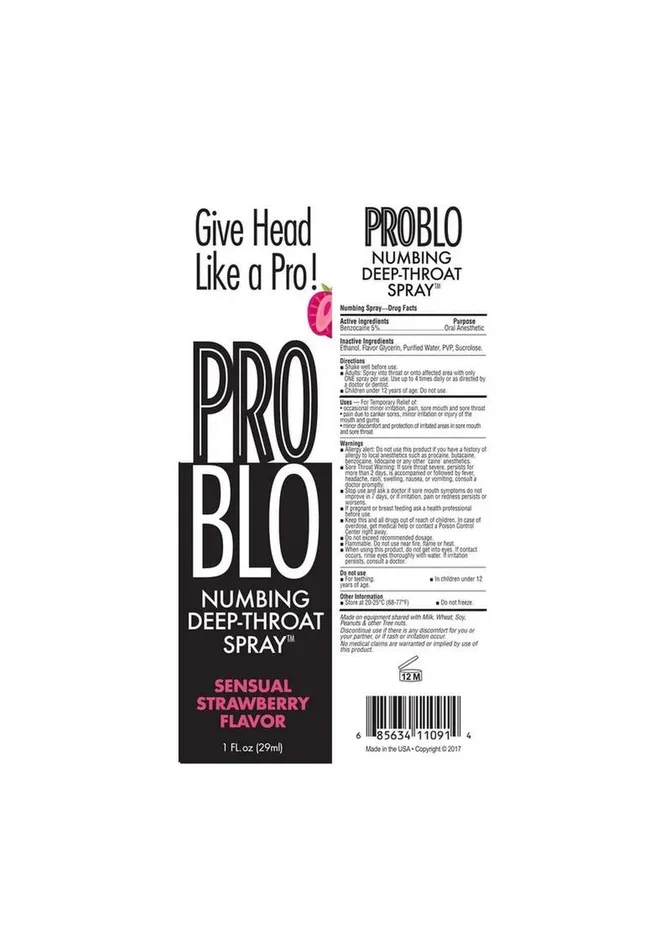 Problo Male Sex Toys Problo Numbing DeepThroat Spray 1oz Strawberry