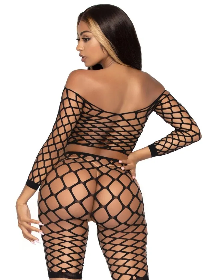Leg Avenue 2 Pc Net Crop Top and Bike Shorts One Size Black Anal Leg Avenue 2 Pc Net Crop Top and Bike Shorts One Size Black Anal