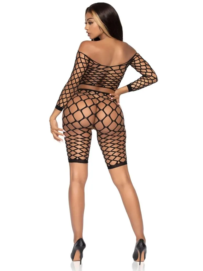 Leg Avenue 2 Pc Net Crop Top and Bike Shorts One Size Black Anal Leg Avenue 2 Pc Net Crop Top and Bike Shorts One Size Black Anal